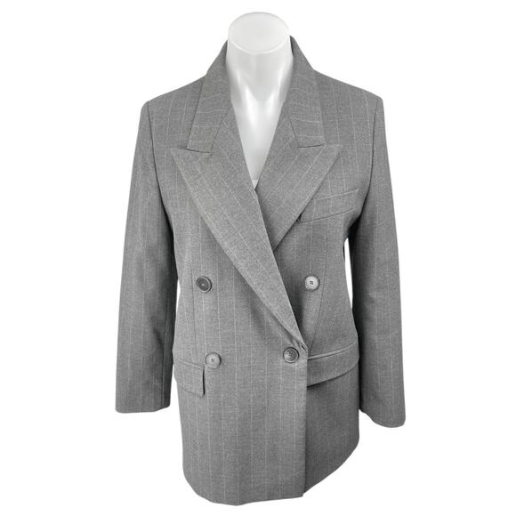 Mango MNG Women's Gray Long Sleeve Striped Double Breasted Blazer Suit Jacket S - Picture 1 of 4